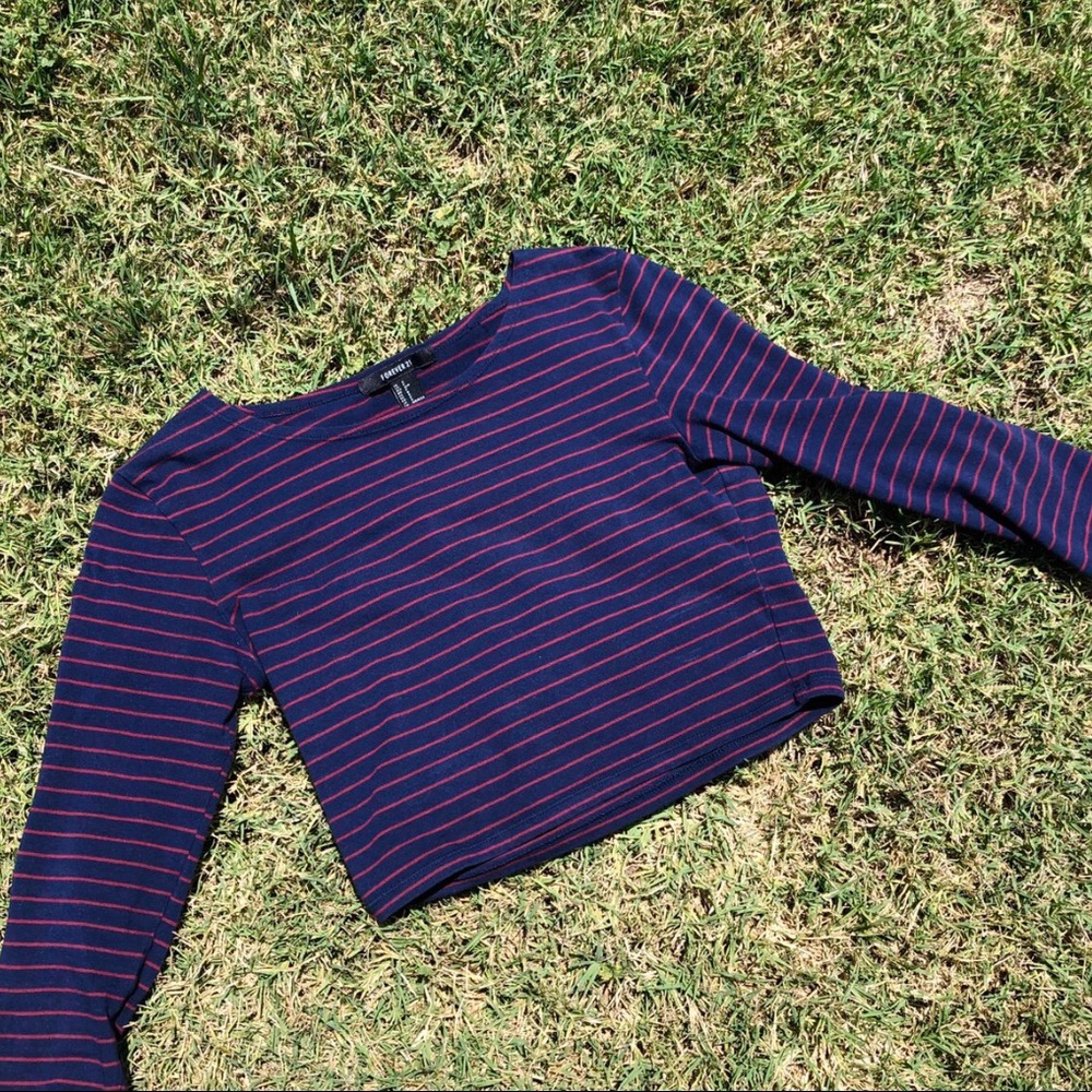 red and blue long sleeve top